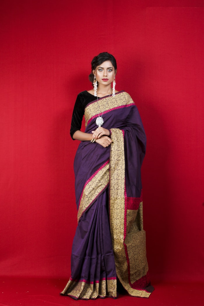 Banarasi silk saree in purple and gold